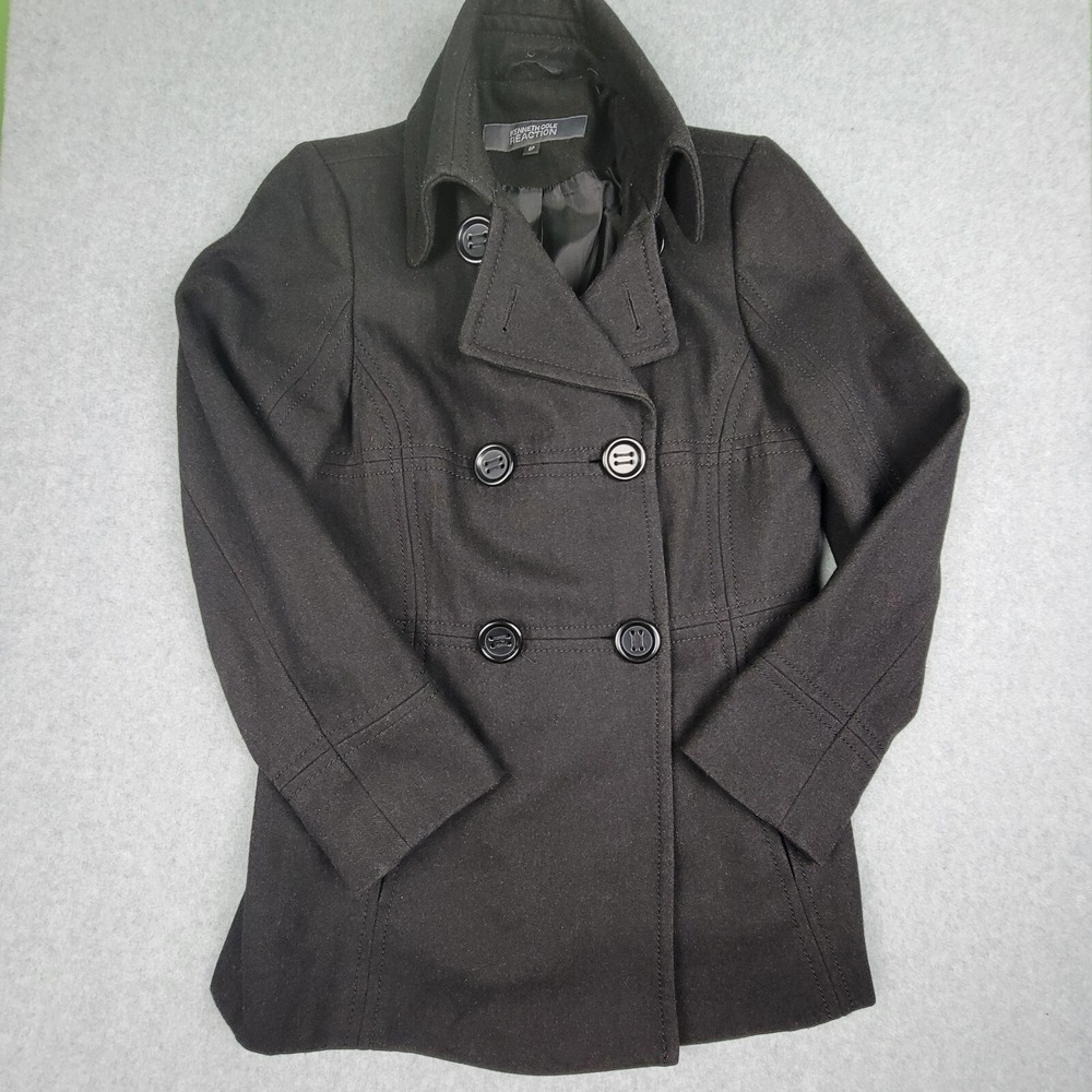 Vintage Kenneth Cole Reaction Women's Pea Coat Jacket Size 6P Wool Blend